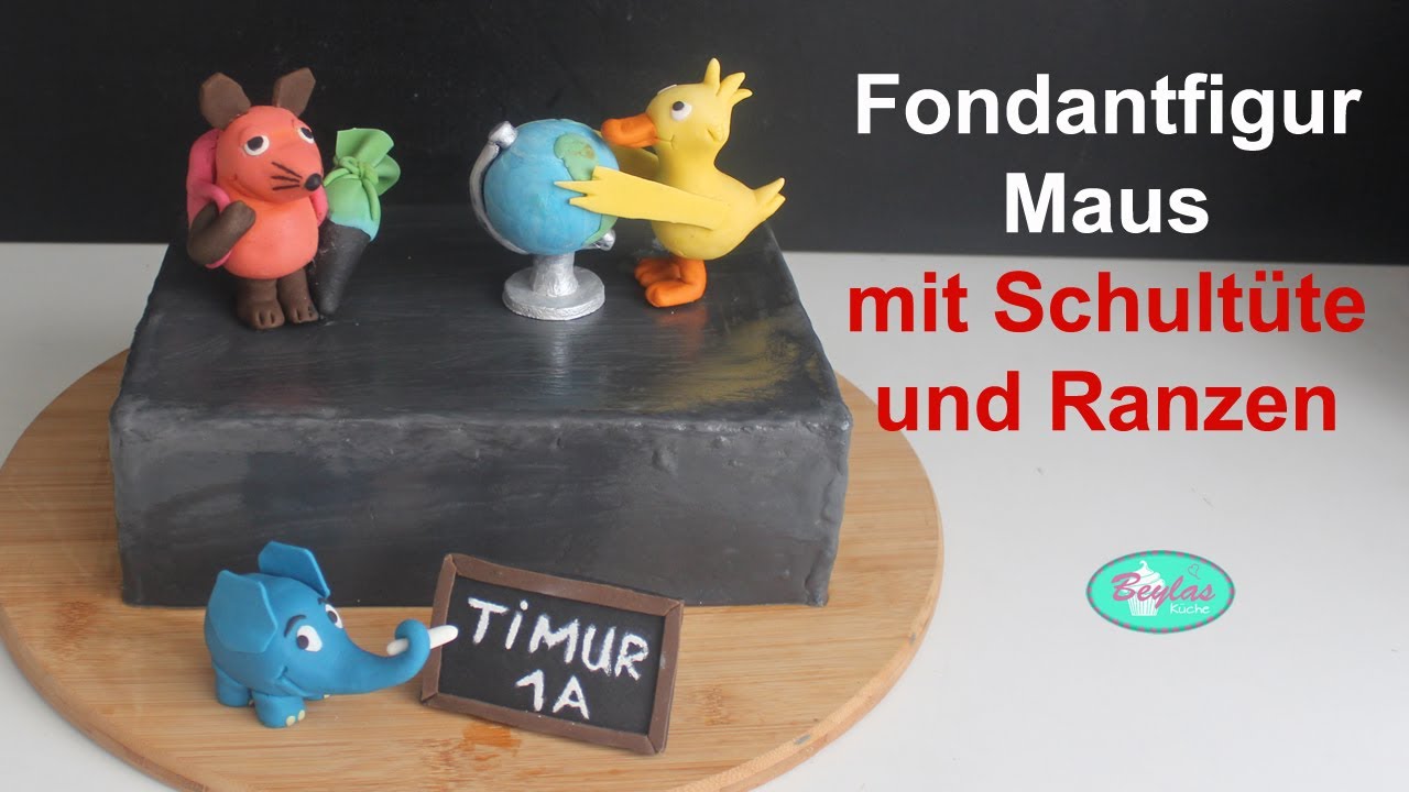 Fondantfigur Maus mit Schultüte aus 