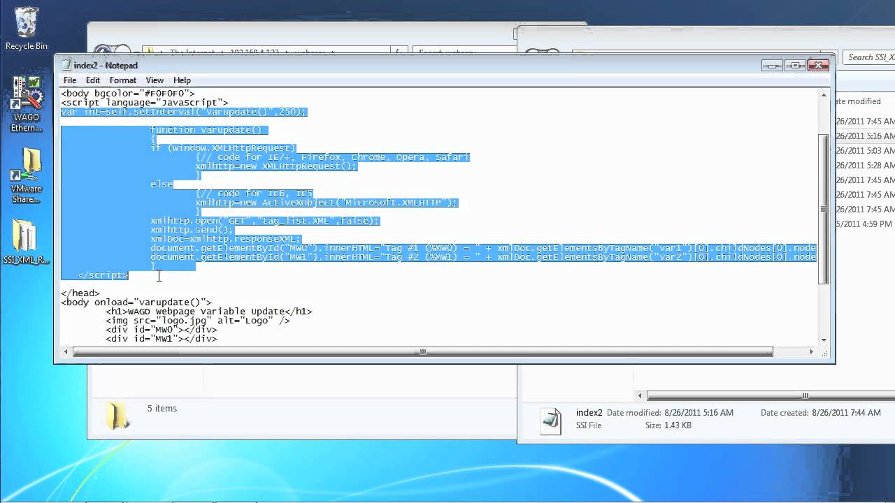 CoDeSys / WAGO Visualizations using Java script, SSI & XML