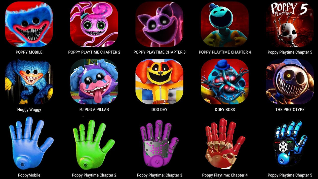 Poppy Playtime Chapter 1, 2, 3, 4, 5, 6, 7 & 8 - ALL BOSSES & ENDINGS With Healthbars!