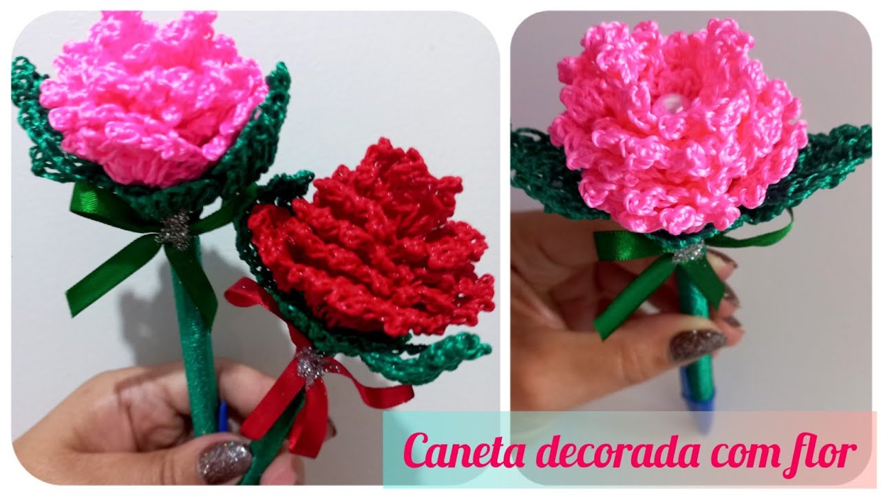 Caneta flor em croche , fácil de fazer, para vender e presentear  #lembrancinhas #diadosnamorados