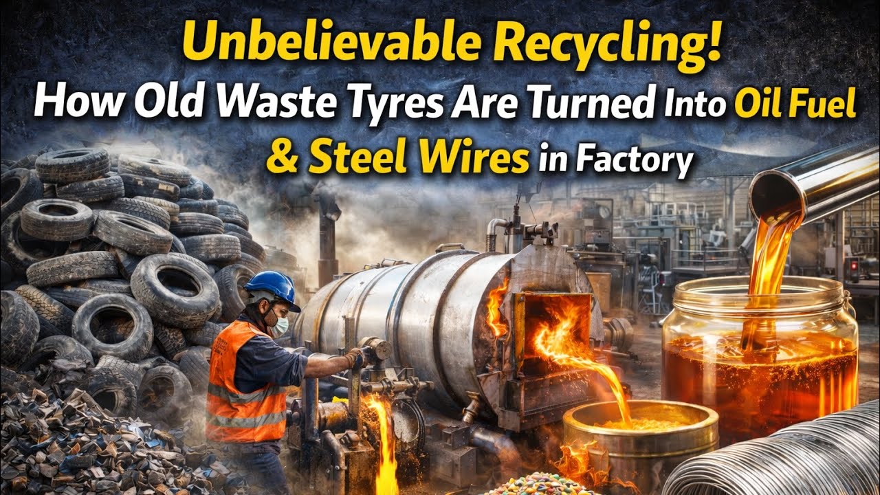 Unbelievable Recycling! How Old Waste Tyres Are Turned Into Oil Fuel & Steel Wires in Factory.