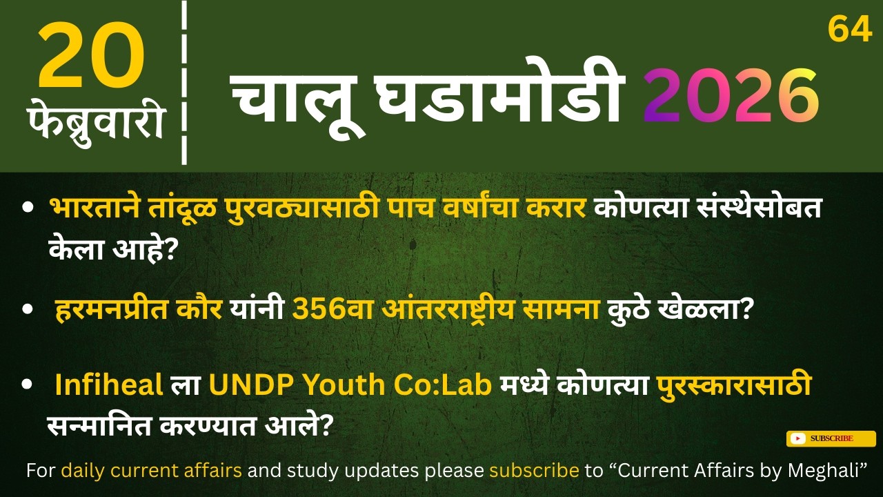 20 February 2026 | Daily Current Affairs |Today Current Affairs Marathi| for all Mpsc exams