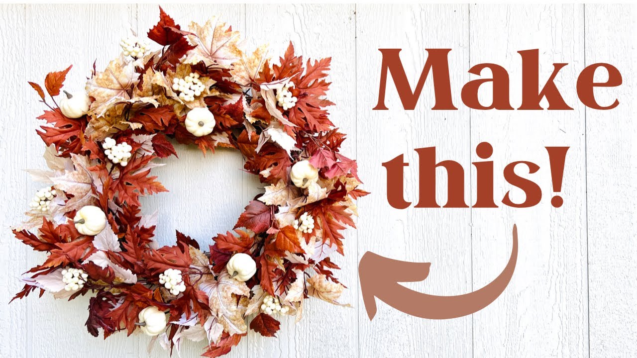 Easy DIY fall wreath with burnt orange and beige leaves/ make a wreath with me!