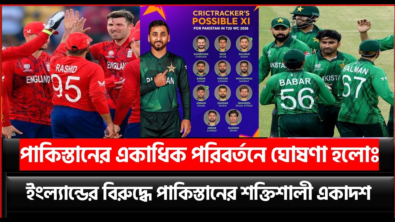 পাকিস্তানের একাধিক পরিবর্তনে ঘোষণা হলোঃ ইংল্যান্ডের বিরুদ্ধে পাকিস্তানের শক্তিশালী একাদশ