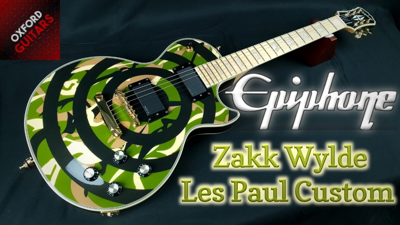 Epiphone Zakk Wylde Les Paul Custom Bullseye Camo 2006 Made in Korea guitar close up video demo