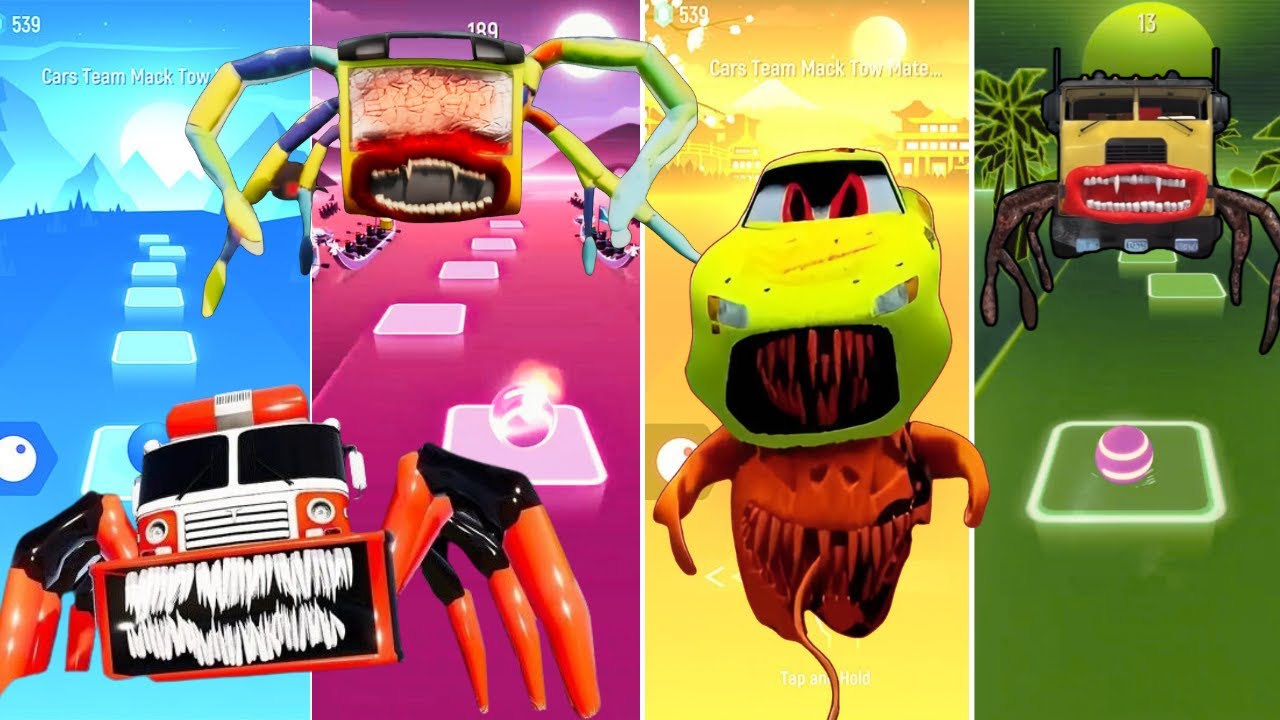 Fire truck eater vs Giant Ramp vs Giant pixar spider monster vs Doser Tiles Hop