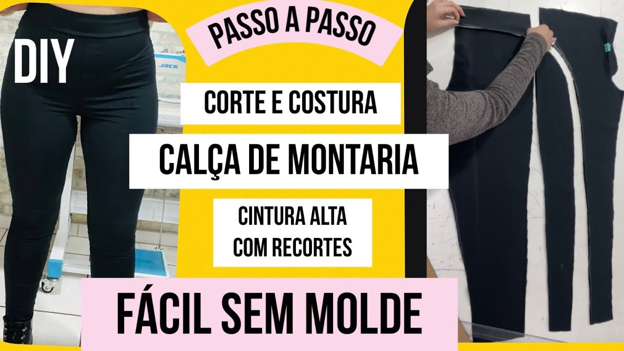 CORTE E COSTURA DE CALÇA DE MONTARIA SEM MOLDE FÁCIL PARA INICIANTES NA COSTURA #passoapasso
