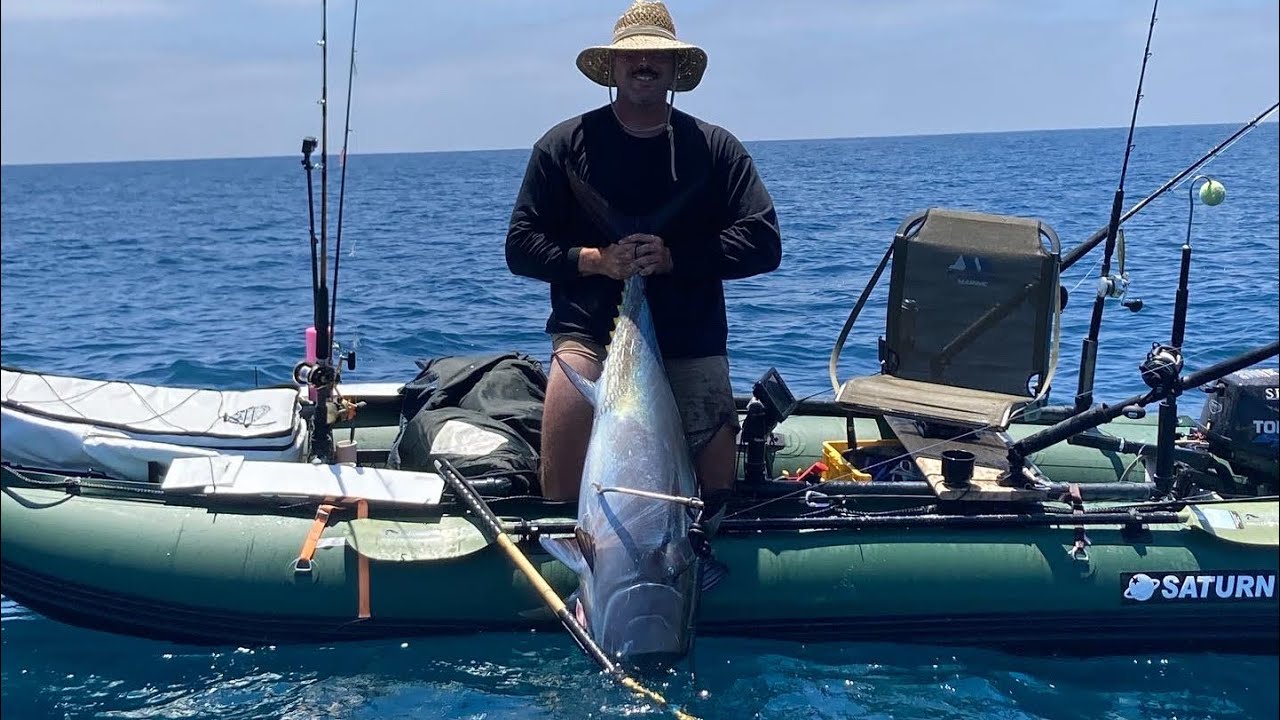 115lb Bluefin Tuna landed solo from inflatable Kaboat!