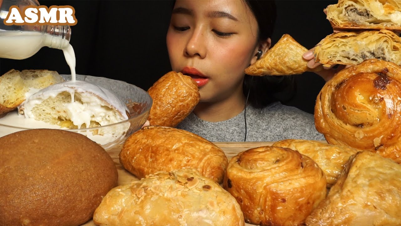 ASMR Roti O COFFEE BUN in Milk Bath 🥛 & Assorted Pastries 🍞🥐 | Crispy Crunchy Eating Sounds