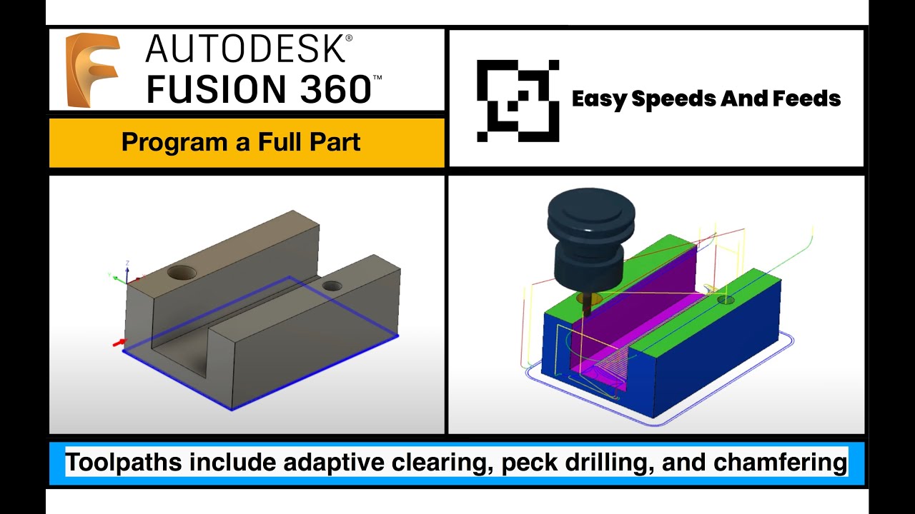 Adaptive Clearing, Peck Drilling, and Chamfering. A Fusion 360 full part.