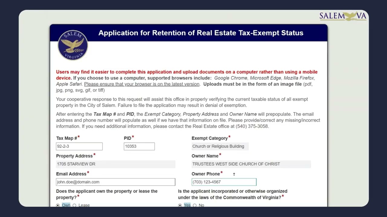 Salem Real Estate Triennial Tax Exempt Renewal
