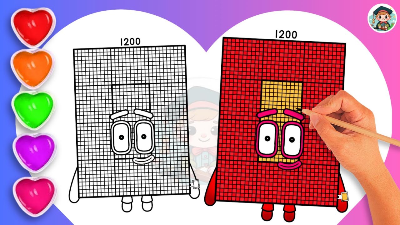 Как рисовать раскраску Numberblock 1200🌈 - Учимся рисовать раскраску Numberblock 1200 для детей