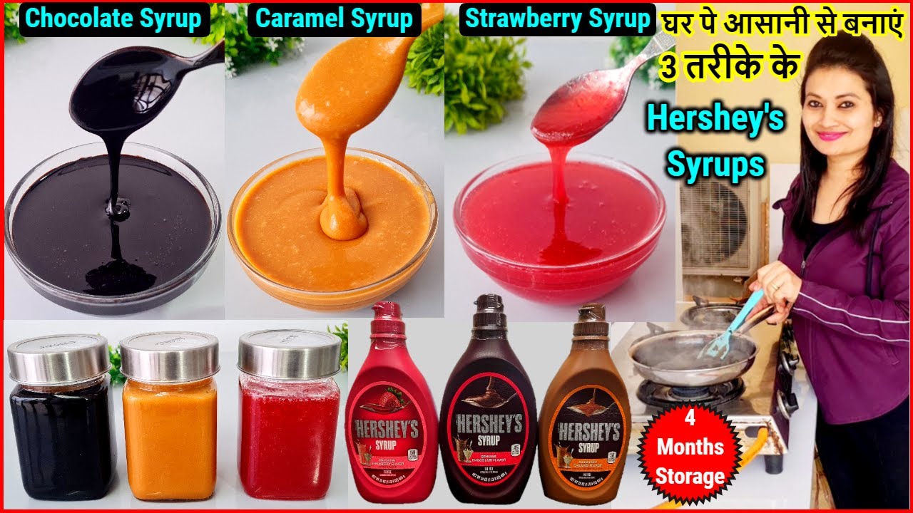 How to Make Hershey's Syrup at Home🤎|घरपे बनाओ Homemade Chocolate, Strawberry & Caramel syrup Recipe