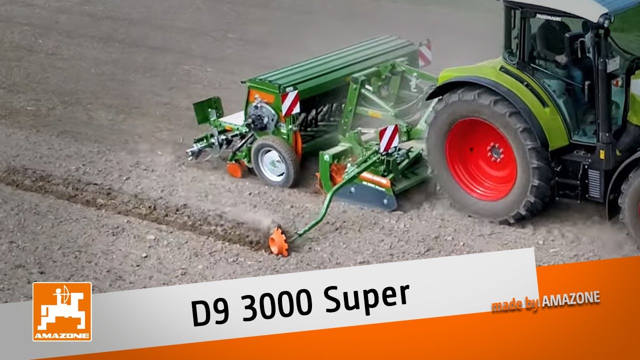 Ротационная борона KE 3001 Super с контрейлерной системой и прицепленной D9 3000 насадка для сеялки