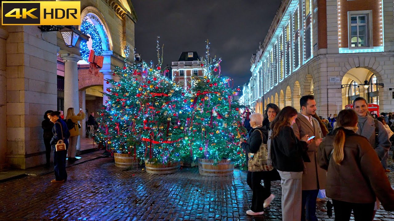 🎄 Christmas Lights-on Walk in London Covent Garden - 2024 [4K HDR]