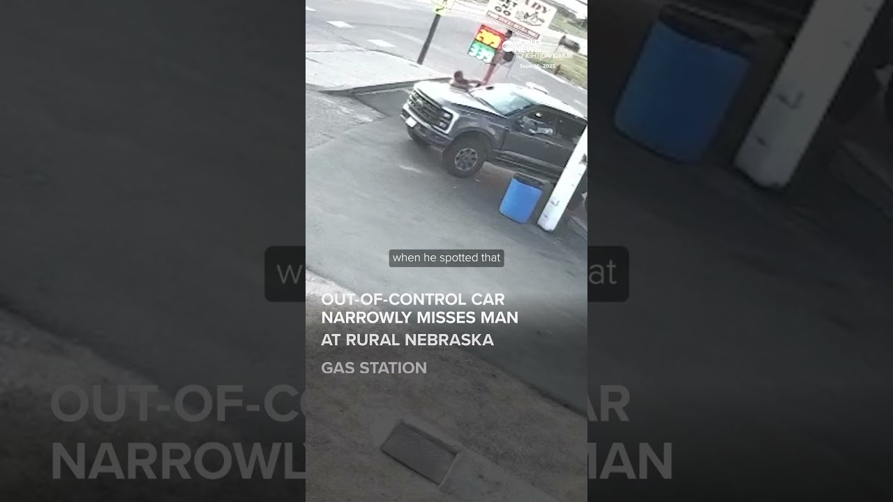 Out-of-control car narrowly misses man at rural Nebraska gas station