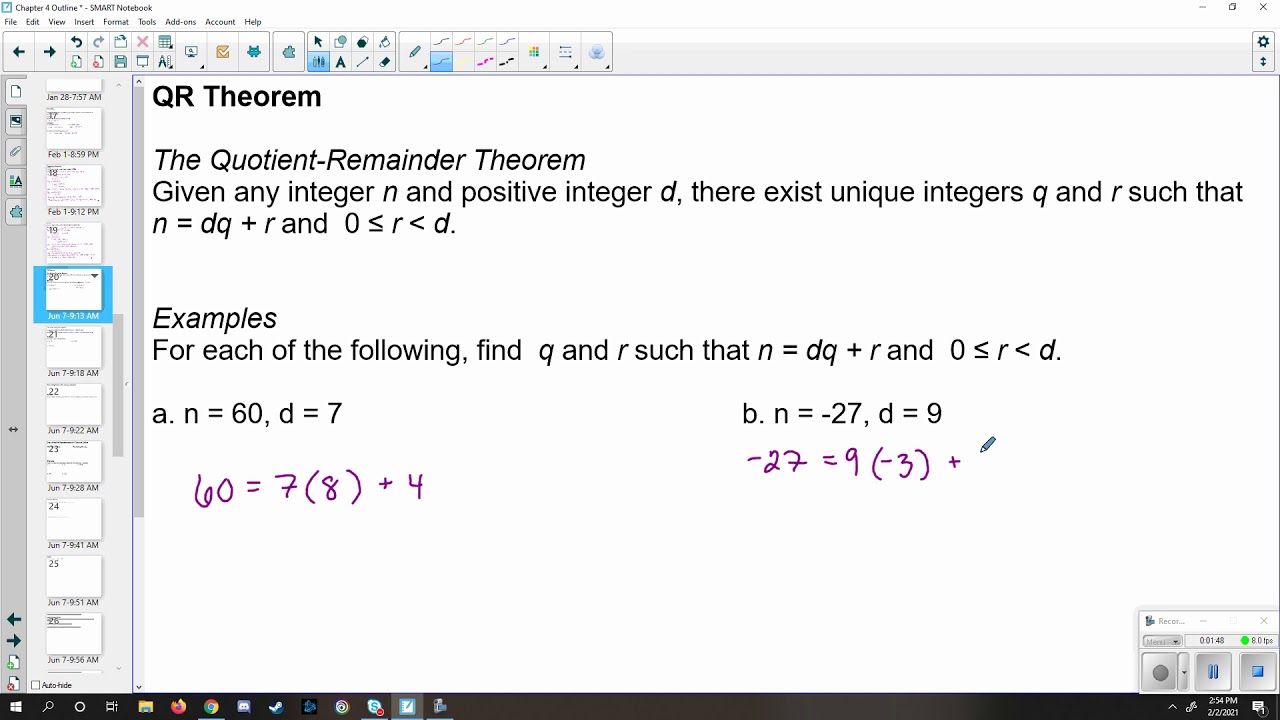 Basics: The Quotient Remainder Theorem, div, and mod