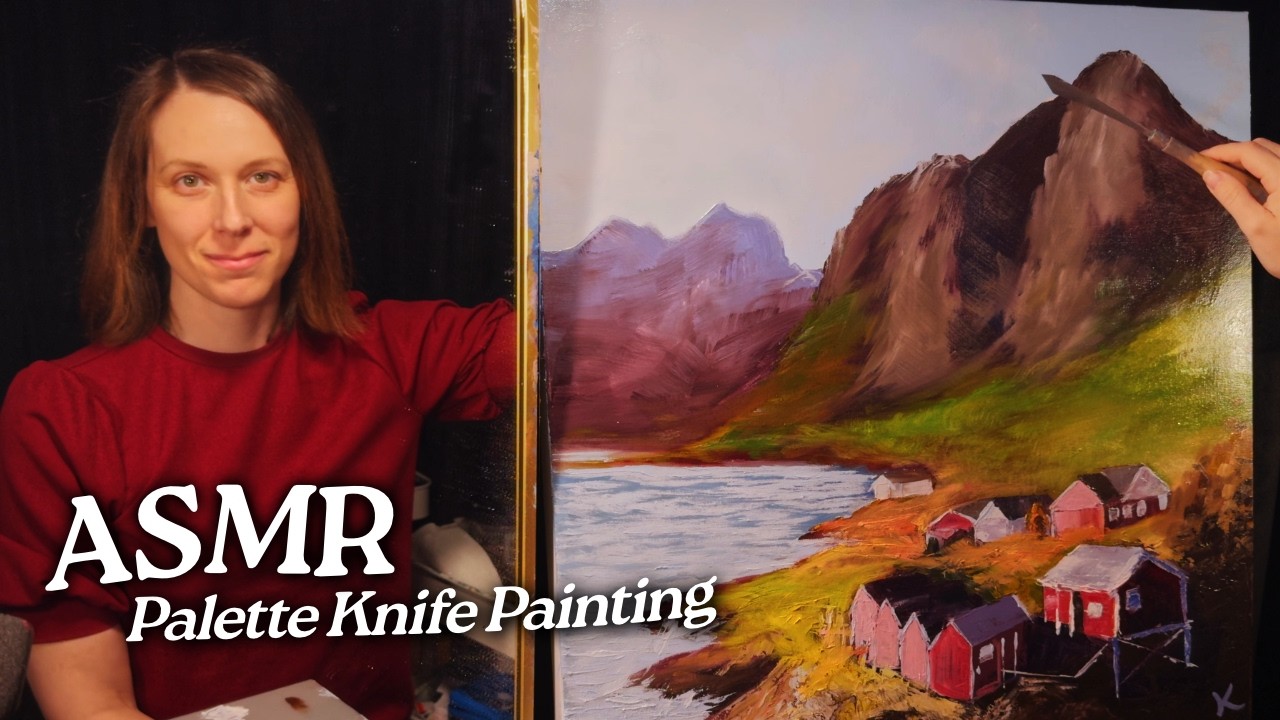 ASMR Palette Knife Painting: Coastal Village in Norway (Soft Spoken, 3 Hours)
