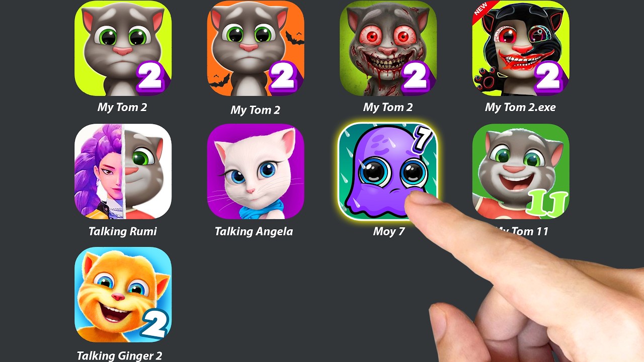 Talking Tom,My Tom 2,Talking Rumi,Talking Angela,Moy 7,My Tom 11,Talking Ben 2,Talking Ginger 2