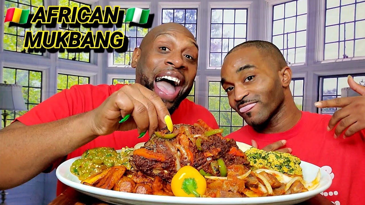 AFRICAN/NIGERIAN FUFU MUKBANG 먹방. EGUSI & OKRA SOUP, ASUN SPICY GOAT, FRIED PLANTAIN, WHOLE TILAPIA