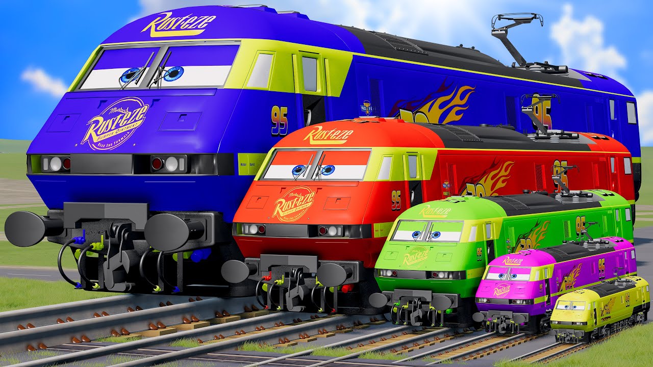 Big & Small Colors Trains Lightning Mcqueen vs Train | BeamNG.Drive