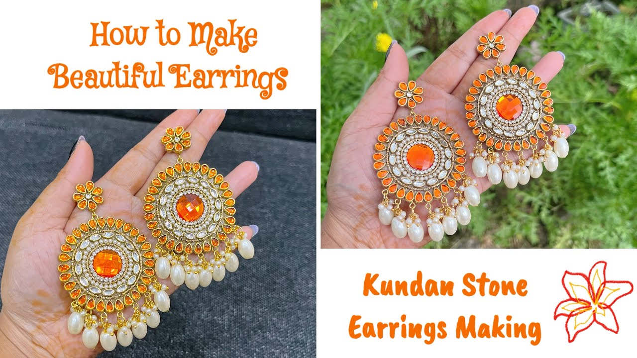 Beautiful Kundan Stone Earrings Making🧡 #earringsmaking #diy #tutorial #youtube