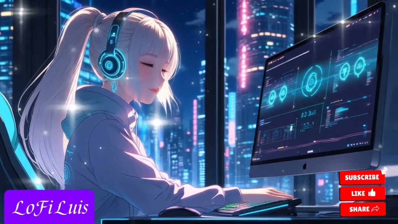 Calm in the Neon City 🌃 | Anime Cyber Girl Working Her Own Music