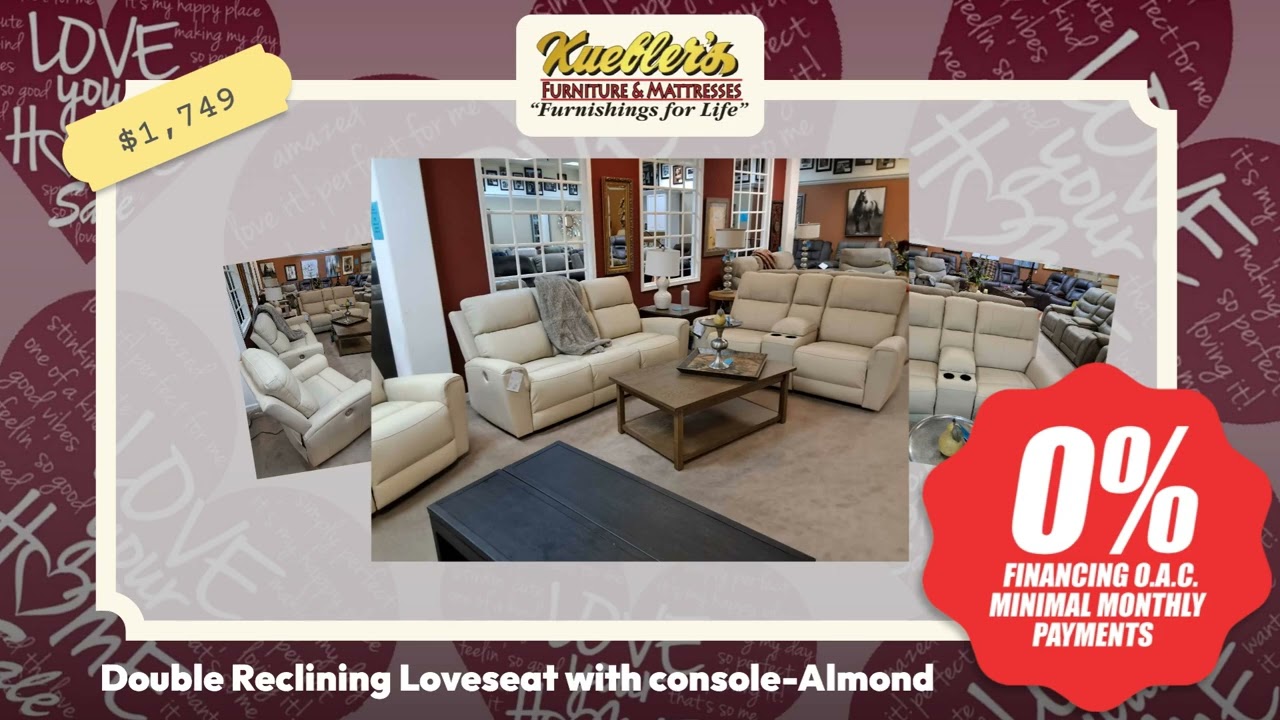 Double Reclining Loveseat with console-Almond Leather/Vinyl - Come See It in Person