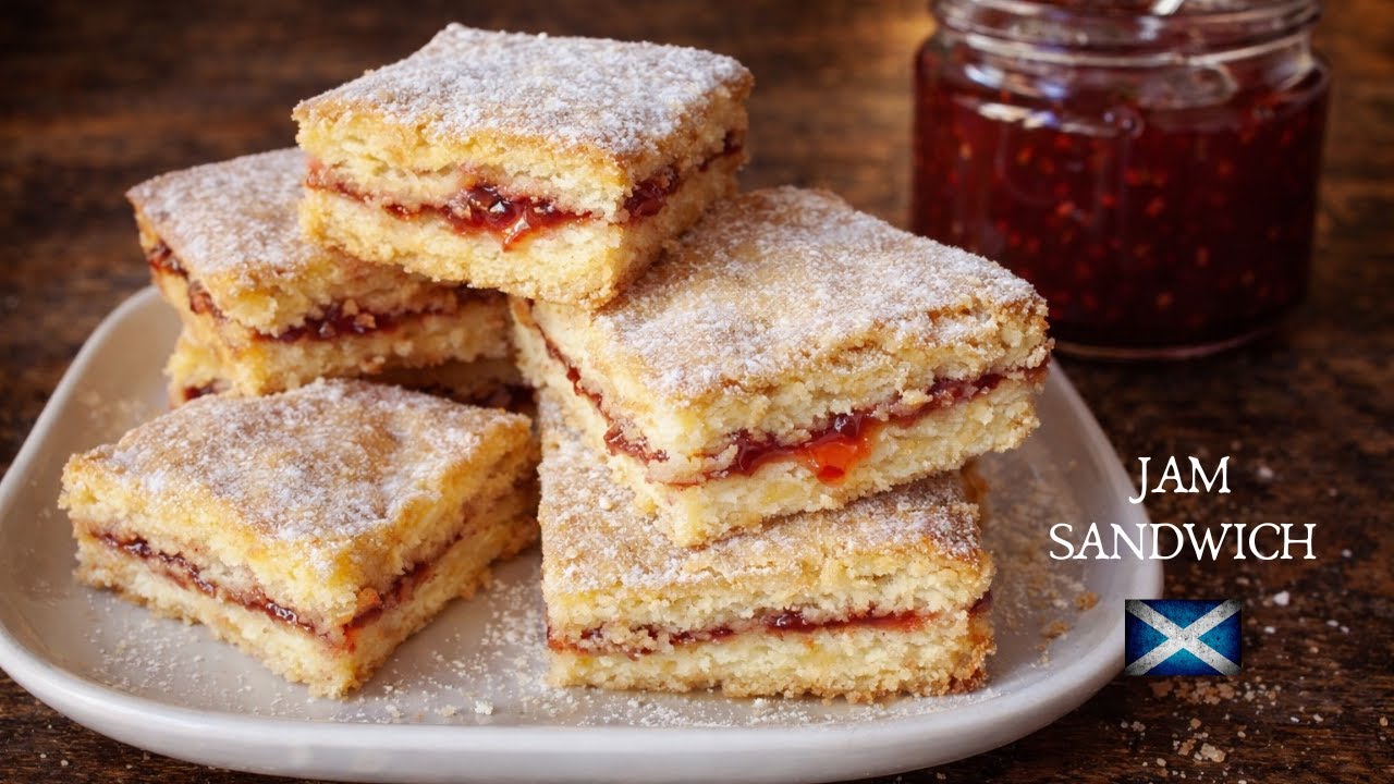 Jam Sandwich Shortbread | Scottish Strawberry Jam Filled Shortbread Recipe