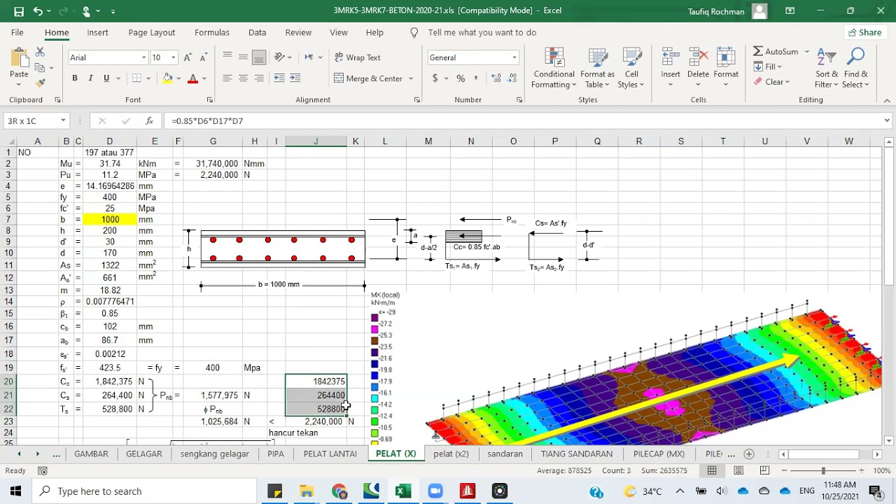 Проектирование продольного армирования плиты по Mx и Sx в STAADPro