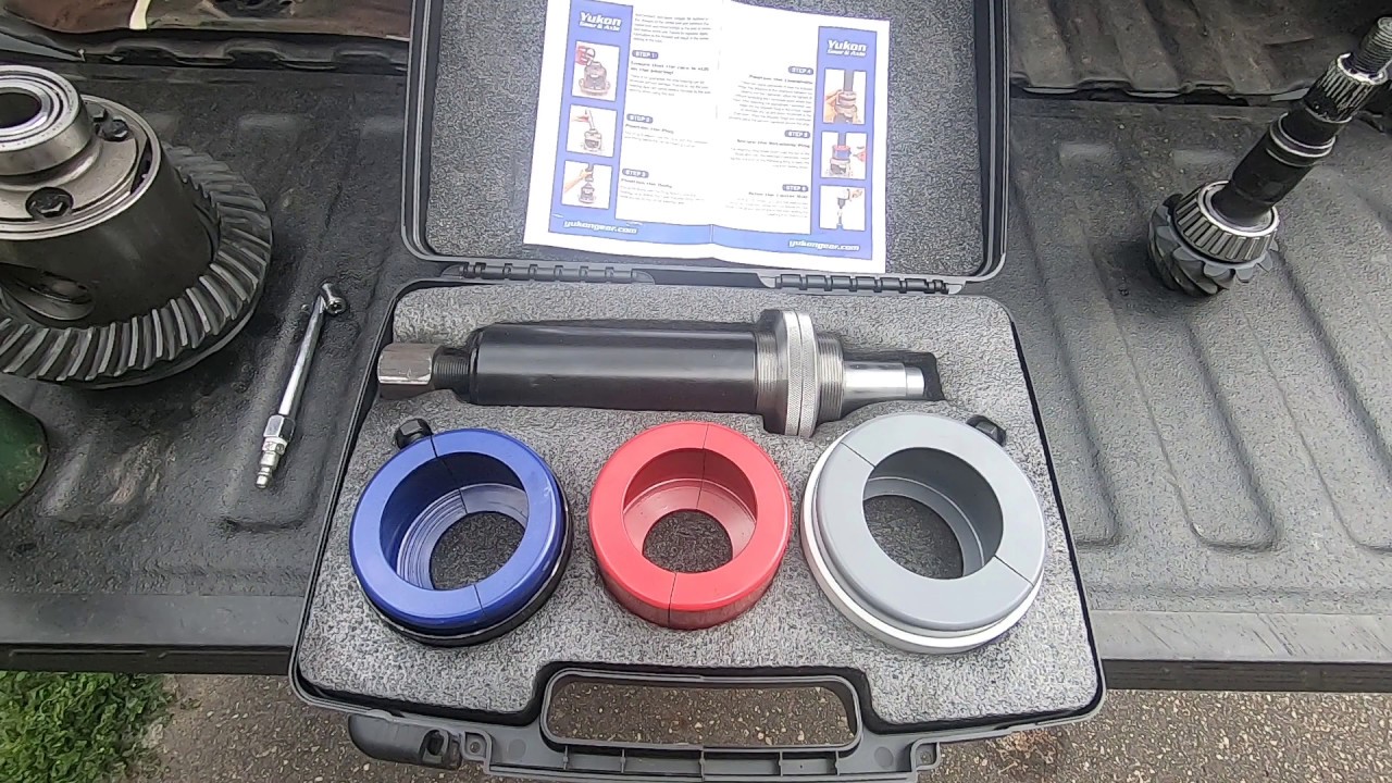 Using the Yukon Gear & Axle YT P22 Bearing Puller to remove pinion bearings.