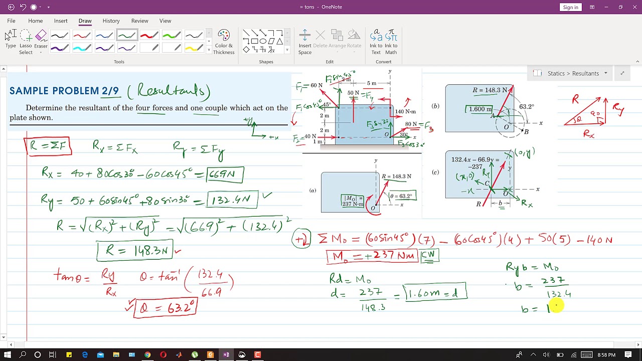 STATICS | Chapter 2 |  Sample Problem: 2/9 | Resultants | 7th Edition | Engineers Academy