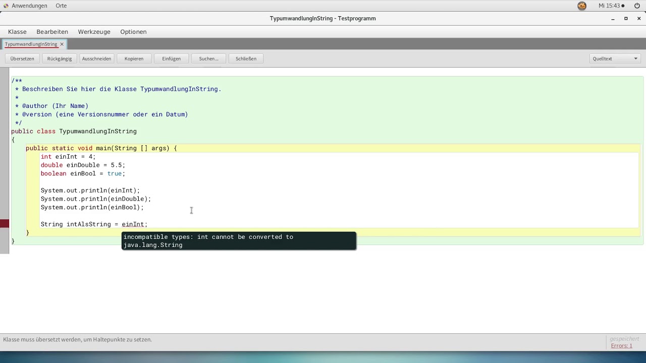 Java: Andere Datentypen in String umwandeln