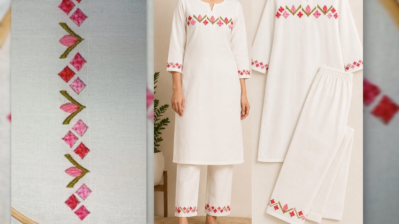 Beautiful And Easy Border Hand Embroidery | Simple And Pretty Border Design | hand embroidery
