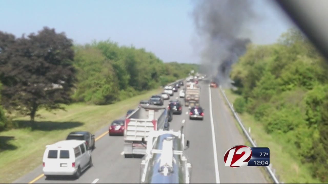Car, tow truck fire backs up traffic on 195W