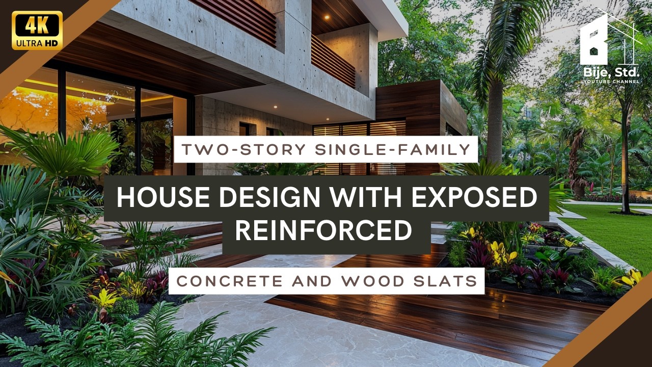 Two-Story Single-Family House Design with Exposed Reinforced Concrete and Wood Slats