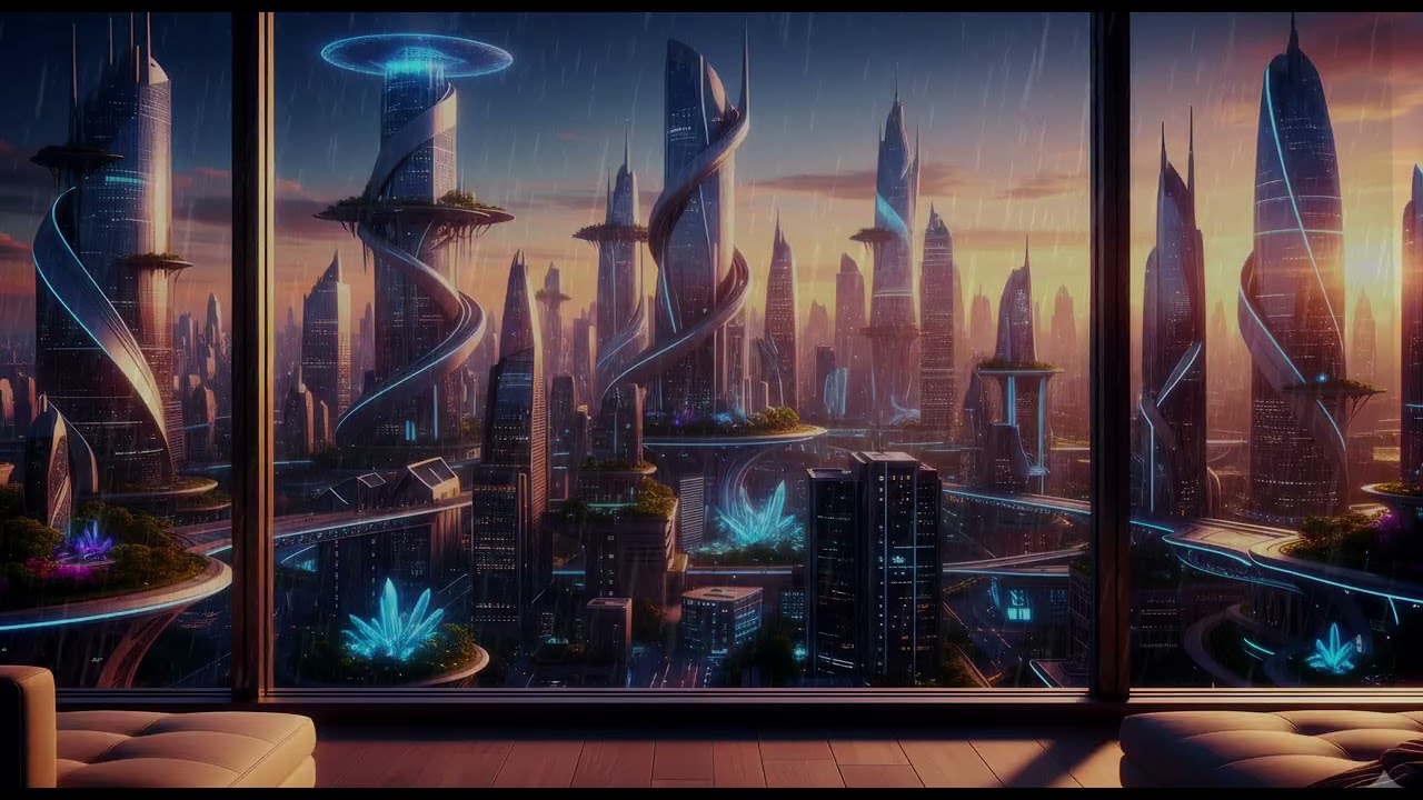 3 Hours of Futuristic Jazz Ambience | Relaxing Instrumental Music with Fantasy City Views