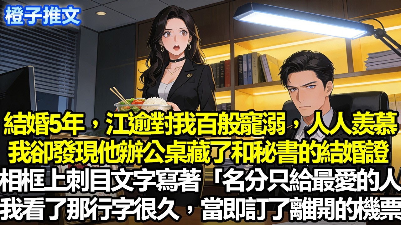結婚5年江逾對我百般寵溺，人人羡慕。我卻發現了他辦公桌藏了和秘書的結婚證，相框上刺目文字寫著「名分只給最愛的人」我盯著那行字看了很久，當即訂了離開的機票。隔天看見空無一人的家，他瘋了#情感 #故事