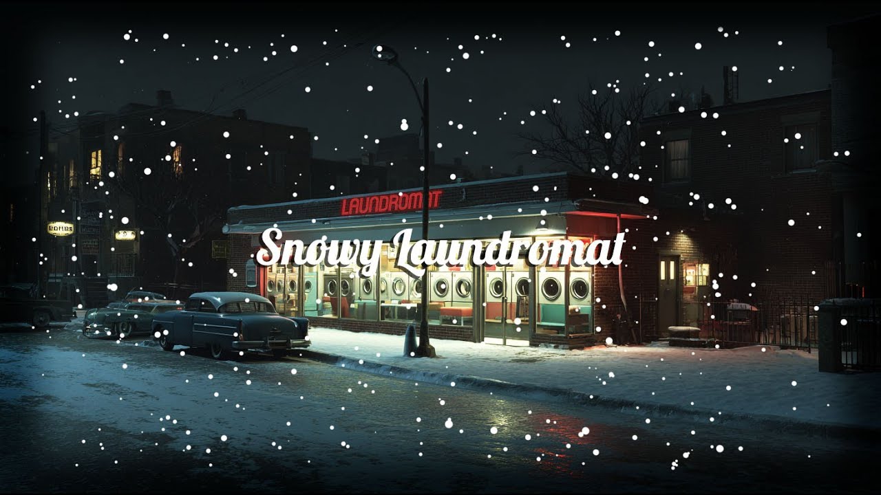 Snowy 1950s Laundromat 🧺 Cozy Winter Jazz & Night Ambience