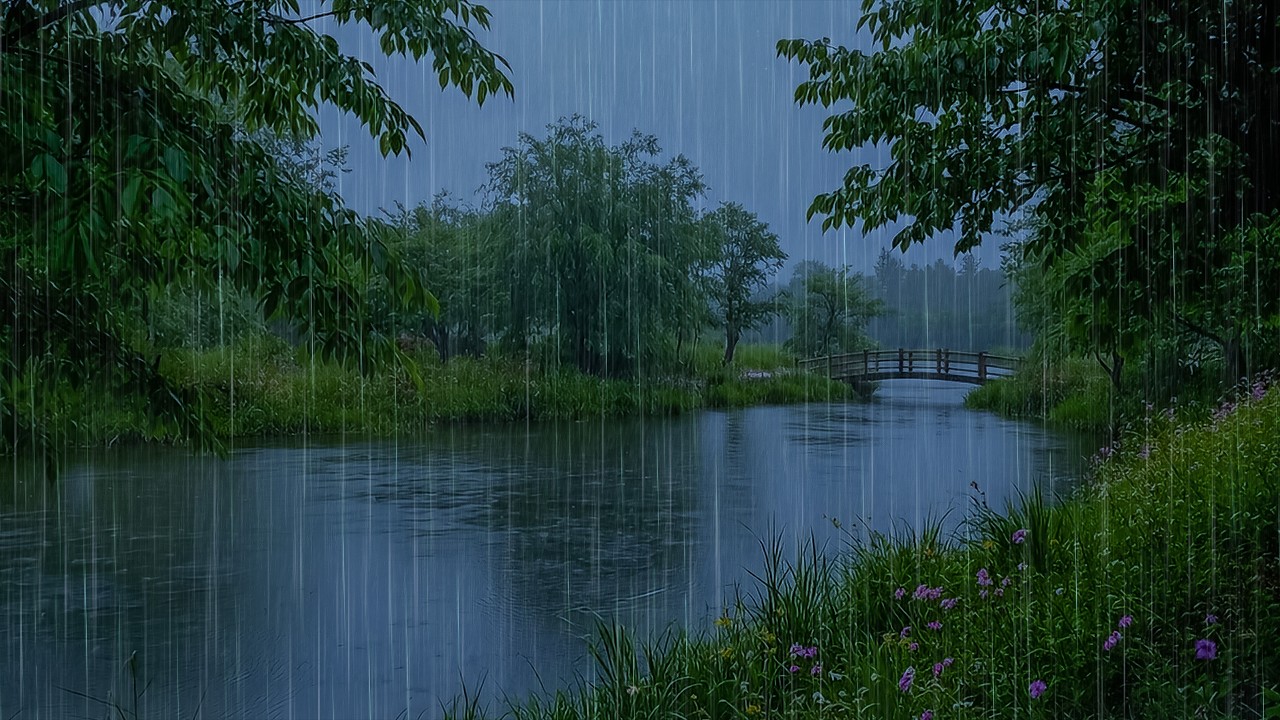 Stay Asleep with Gentle Rain falling on Forest Lake | ASMR Forest Rain to Wash Stress Away