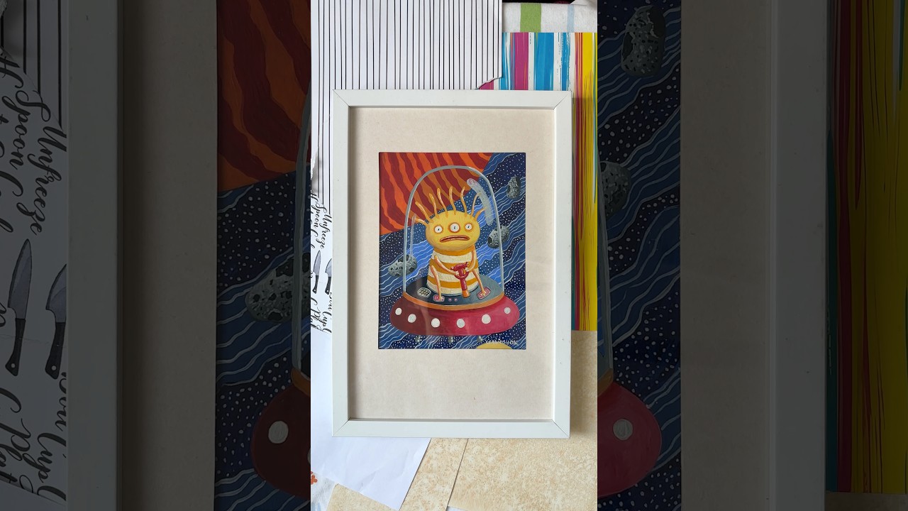 Whimsical Alien in UFO – Original Oil Painting 