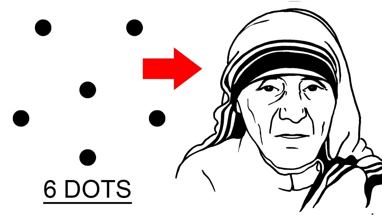 Turn 6 dots into Mother teresa drawing easy - How to draw mother teresa drawing easy trick outline