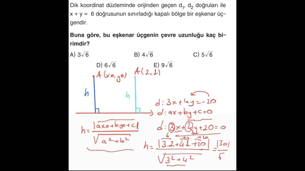 11. SINIF, ANALİTİK GEOMETRİ;BİR NOKTANIN BİR DOĞRUYA UZAKLIK FORMÜLÜ