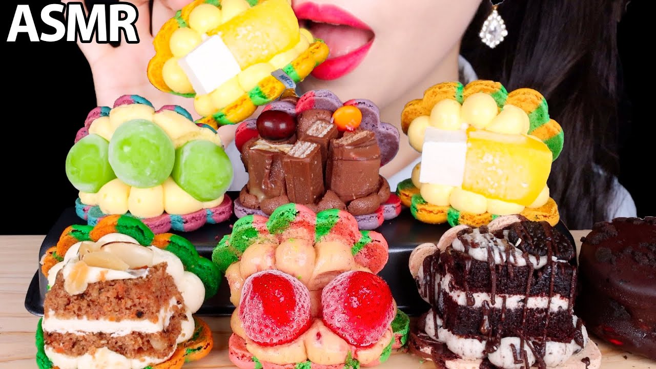 ASMR Корейский жирный макарон в форме моллюска, настоящий звук десерта, мукбанг, звуки еды.