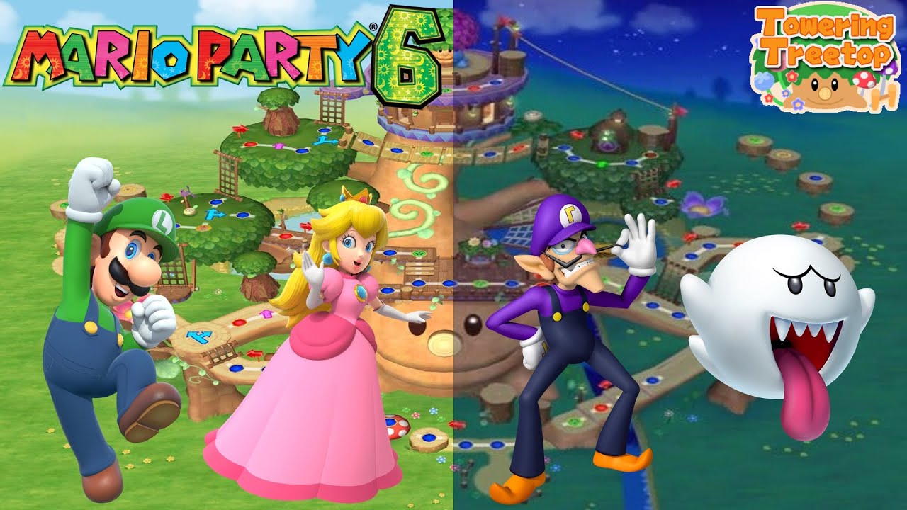 Mario Party 6 - Luigi vs Peach vs Waluigi vs Boo - Towering Treetop