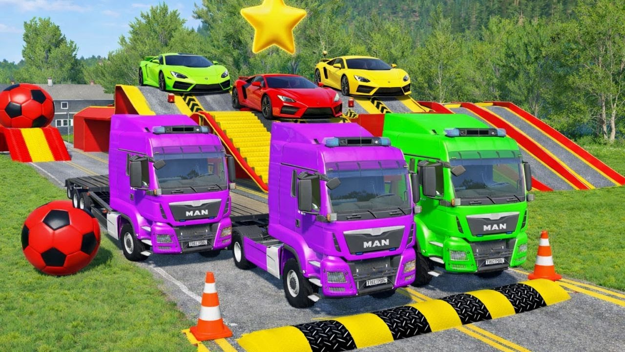 Triple Flatbed Trailer Truck Transport 🚛   Realistic Crashes   BeamNG Drive   Truck Vortex #3