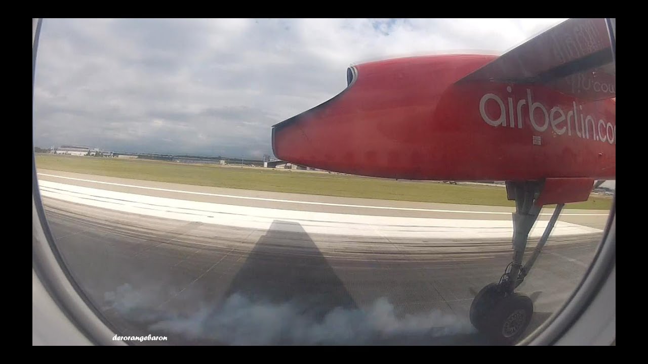 Landing at D&uuml;sseldorf Airport with Air Berlin Dash 8Q-402 D-ABQN