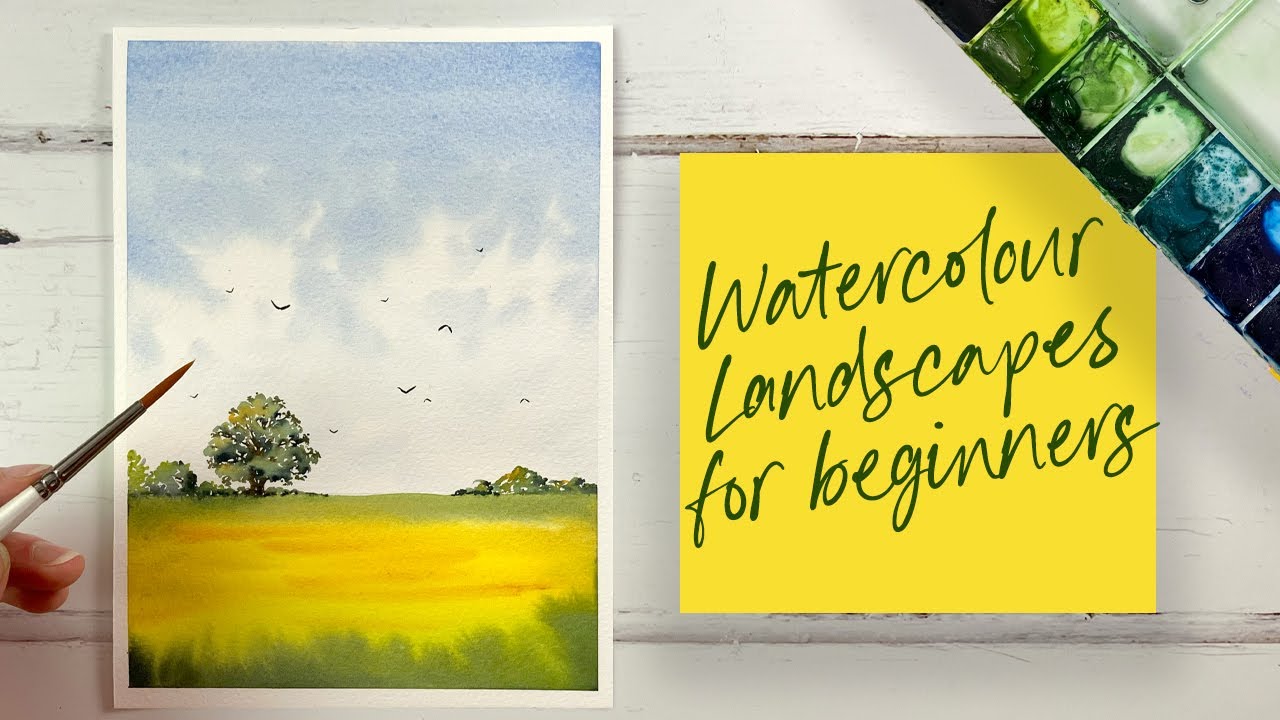 Watercolour Landscape Painting for Beginners | Spring Field Landscape