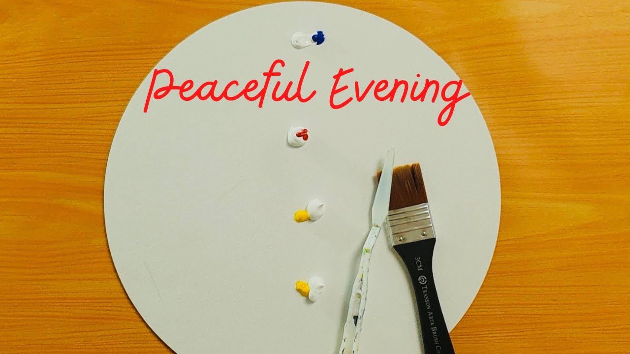 Round canvas painting | Peaceful evening painting | Easy Acrylic Painting