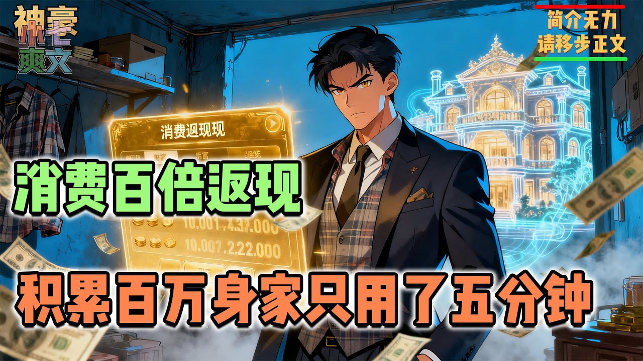 消费百倍返现，积累百万身家，只用了五分钟！#都市爽文 #神豪爽文 #系统小说 #爽文解说 #小七爽文 #逆袭 #热血 #奢饰品 #跑车 #女神 #打脸